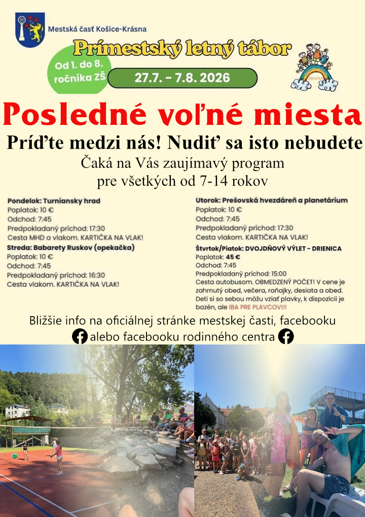 Prímestský letný tábor od 27. júla do 7. augusta 2026 – posledné voľné miesta
