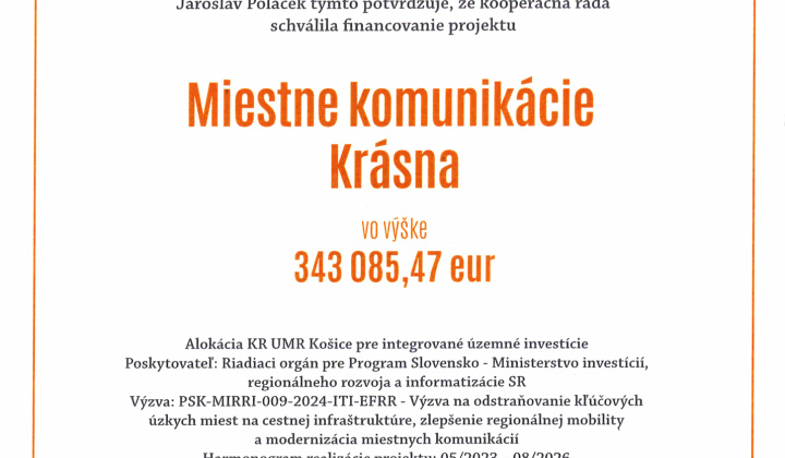 Fotka - Projekty Miestne komunikácie Krásna pokračujú