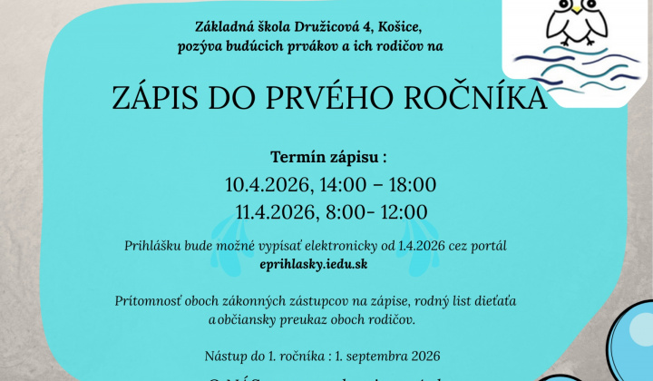 Fotka - Pozvánka na zápis do prvého ročníka - Družicová 4