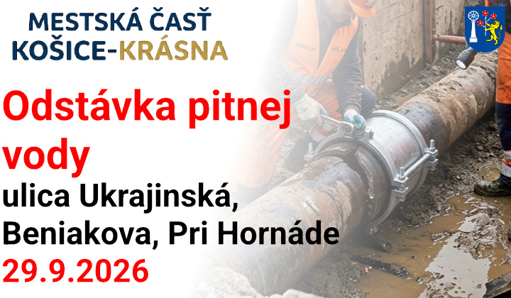 Fotka - Odstávka pitnej vody - Ukrajinská, Beniakova, Pri Hornáde (29.9.2026)