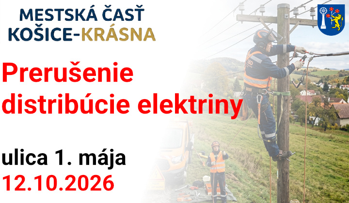Fotka - Oznámenie o prerušení distribúcie elektriny na ulici 1. mája, (12.10.2026)